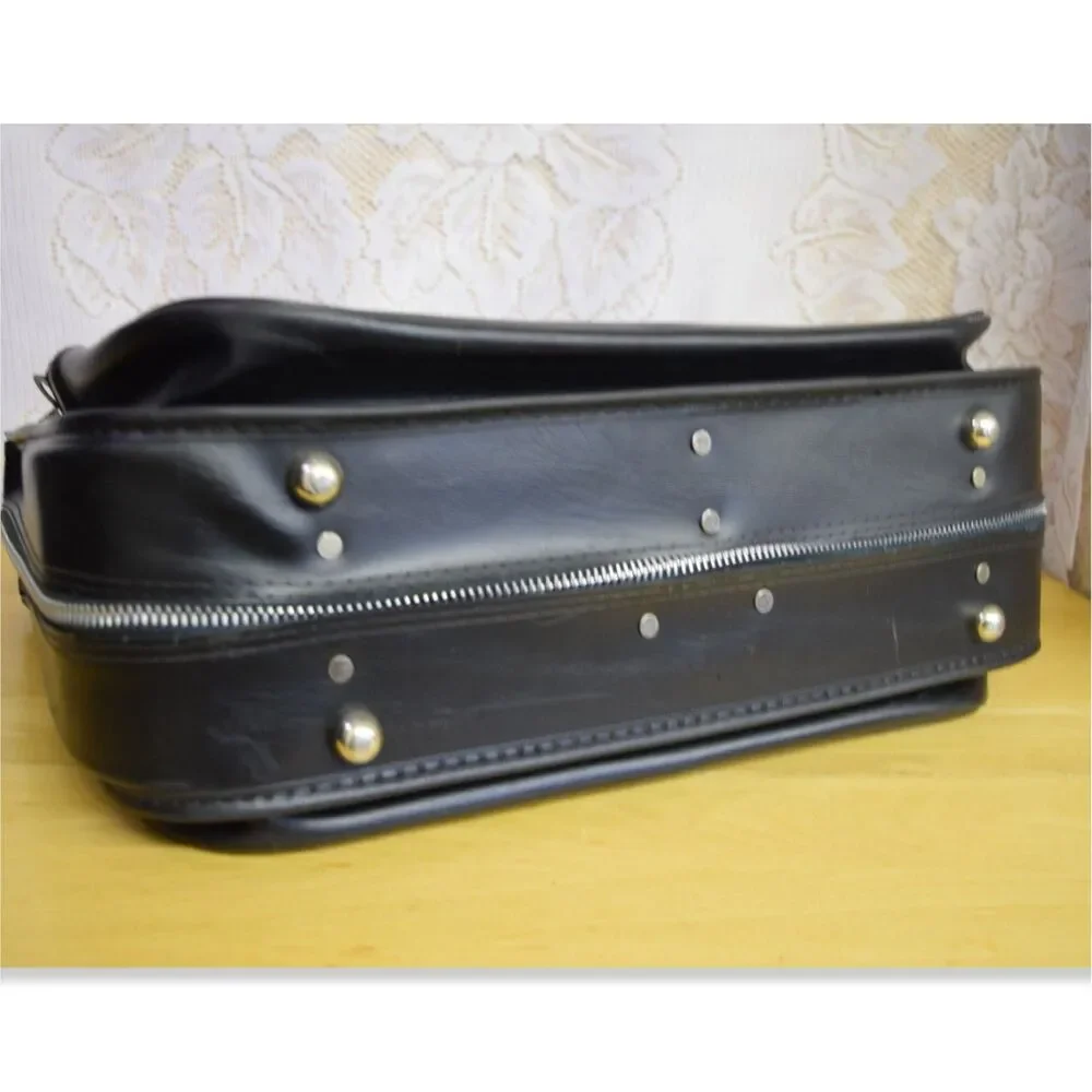 1960s Mid Century Vintage Suitcase Black Naugahyde Serval Zipper USA Garment Bag